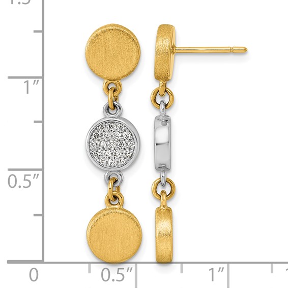 Herco 14K Two-tone Brushed and Diamond Circle Post Dangle Earrings