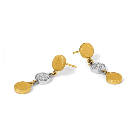 Herco 14K Two-tone Brushed and Diamond Circle Post Dangle Earrings