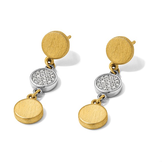 Herco 14K Two-tone Brushed and Diamond Circle Post Dangle Earrings
