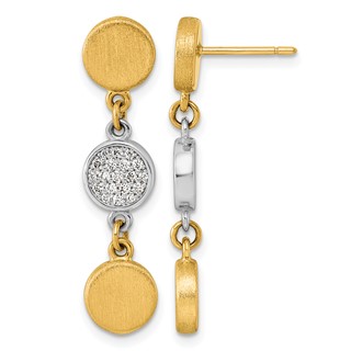 Herco 14K Two-tone Brushed and Diamond Circle Post Dangle Earrings