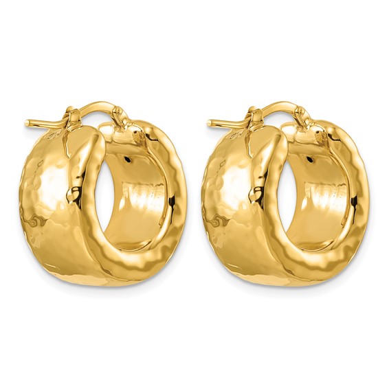 Herco 14K Polished Hammered 11mm Round Hoop Earrings