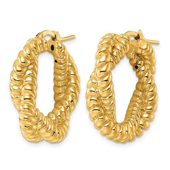Herco 14K Polished Grooved and Twisted Hoop Earrings