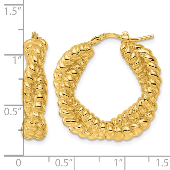Herco 14K Polished Grooved and Twisted Hoop Earrings