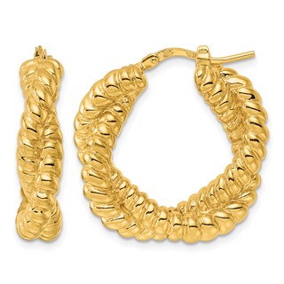 Herco 14K Polished Grooved and Twisted Hoop Earrings