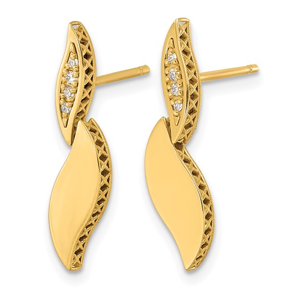 Herco 14k Polished Diamond Leaf Drop Post Earring