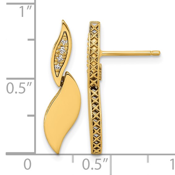 Herco 14k Polished Diamond Leaf Drop Post Earring