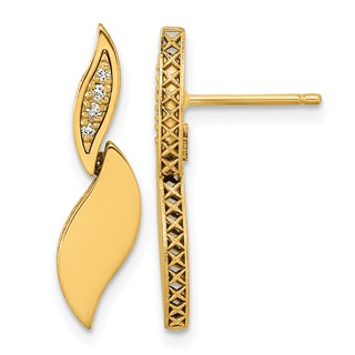 Herco 14k Polished Diamond Leaf Drop Post Earring