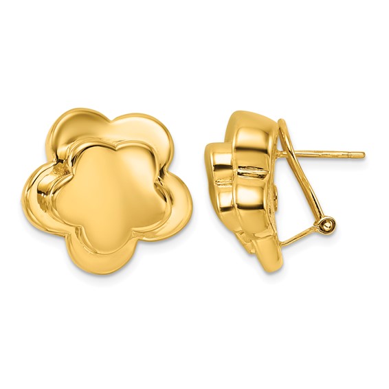 Herco 14K Polished Flower Omega Back Earrings