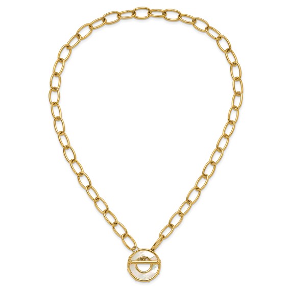 Herco 14K Polished Mother of Pearl Disc Oval Link Toggle Necklace