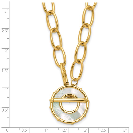 Herco 14K Polished Mother of Pearl Disc Oval Link Toggle Necklace