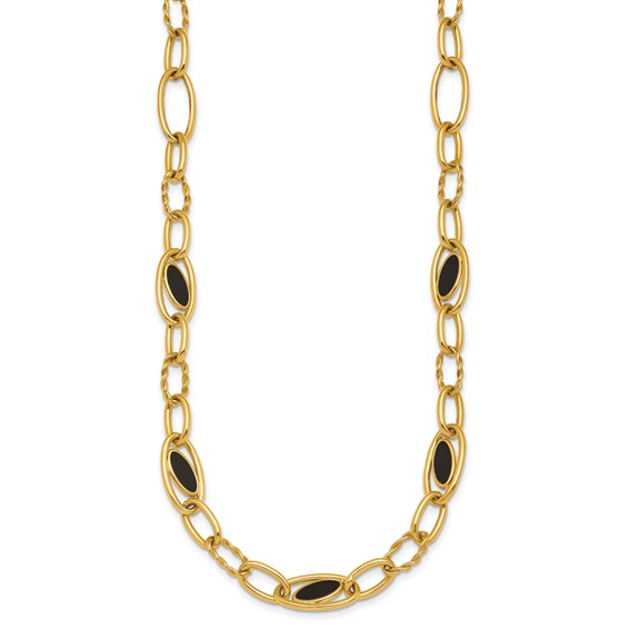 Herco 14K Polished & Twisted Onyx Oval Link Necklace