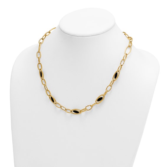 Herco 14K Polished & Twisted Onyx Oval Link Necklace