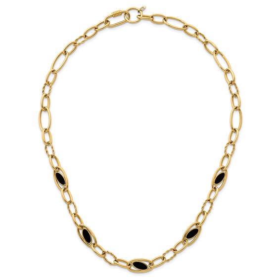 Herco 14K Polished & Twisted Onyx Oval Link Necklace