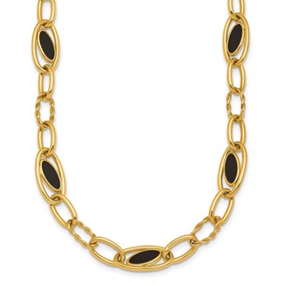 Herco 14K Polished & Twisted Onyx Oval Link Necklace