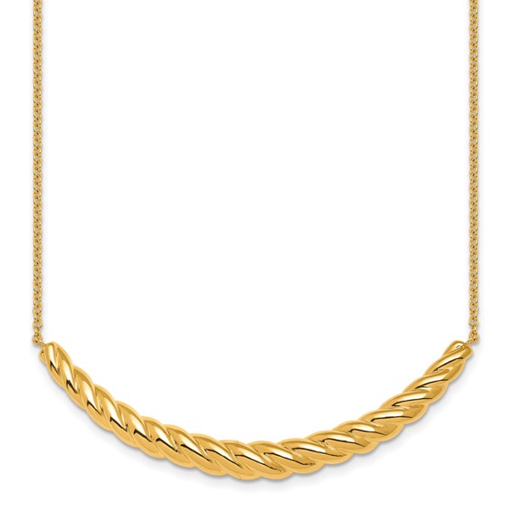 Herco 14K Polished Twisted Curved Bar w/2in Ext. Necklace