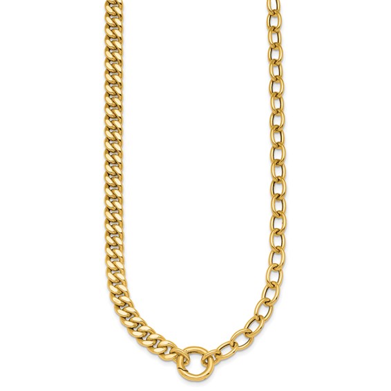 Herco 14K Polished Half Curb and Cable Link w/ Charm Holder Necklace