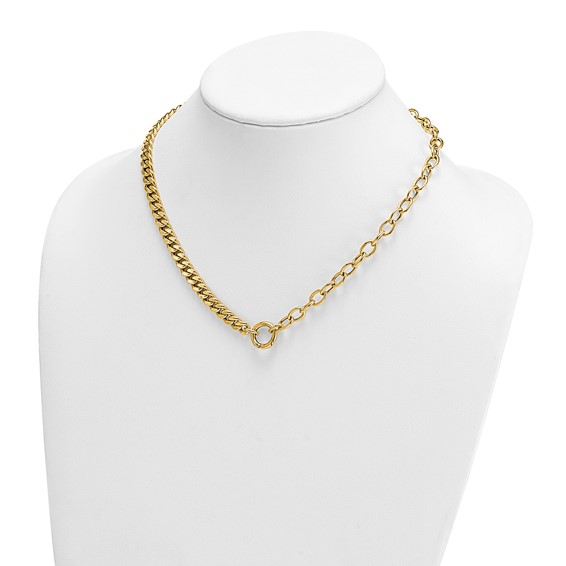Herco 14K Polished Half Curb and Cable Link w/ Charm Holder Necklace