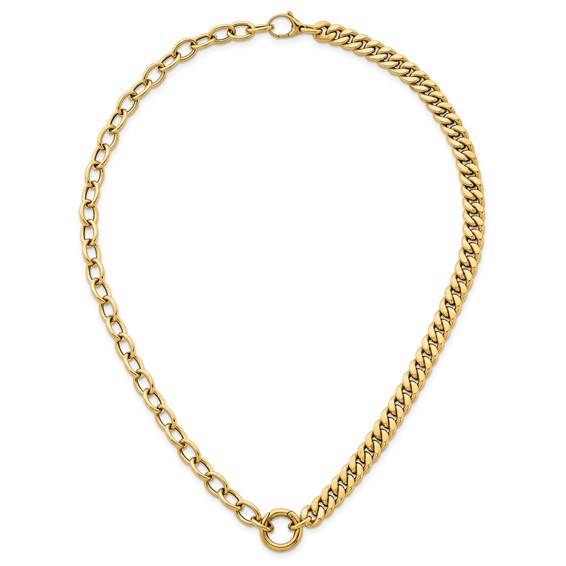 Herco 14K Polished Half Curb and Cable Link w/ Charm Holder Necklace
