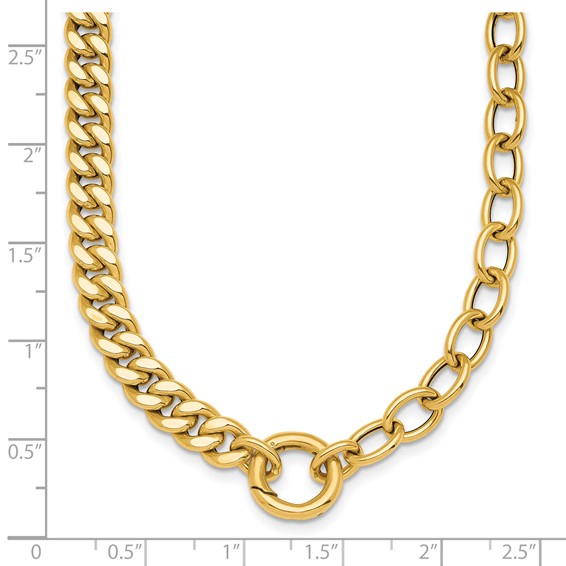 Herco 14K Polished Half Curb and Cable Link w/ Charm Holder Necklace