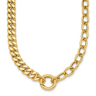 Herco 14K Polished Half Curb and Cable Link w/ Charm Holder Necklace