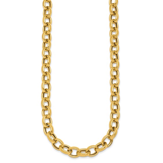 Herco 14K Polished and Textured 9.5mm Cable Chain Necklace