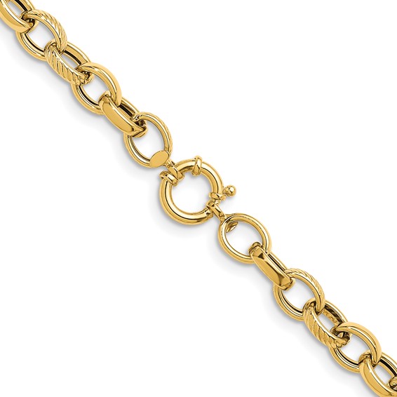 Herco 14K Polished and Textured 9.5mm Cable Chain Necklace