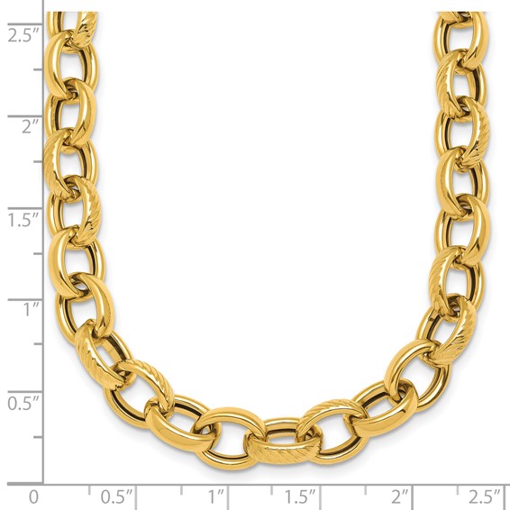 Herco 14K Polished and Textured 9.5mm Cable Chain Necklace