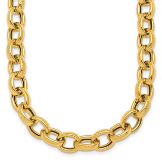 Herco 14K Polished and Textured 9.5mm Cable Chain Necklace