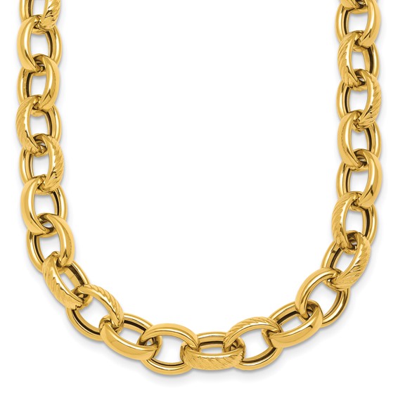 Herco 14K Polished and Textured 9.5mm Cable Chain Necklace