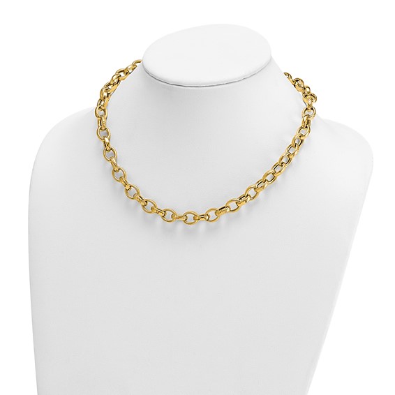 Herco 14K Polished and Textured 9.5mm Cable Chain Necklace