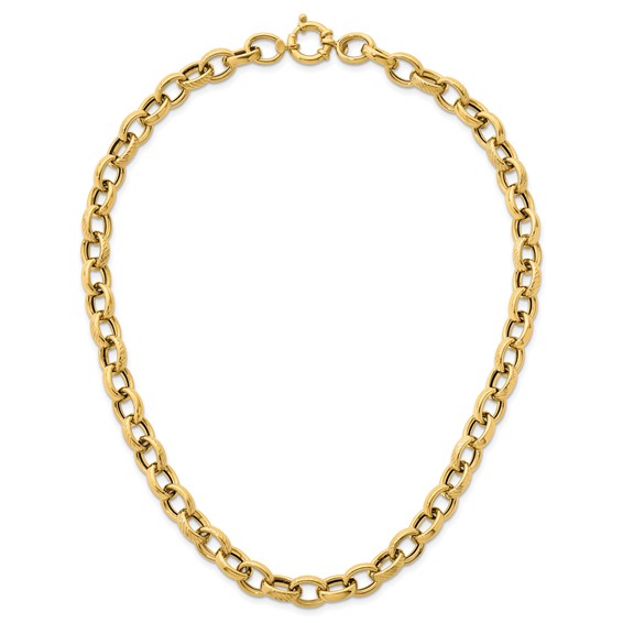 Herco 14K Polished and Textured 9.5mm Cable Chain Necklace