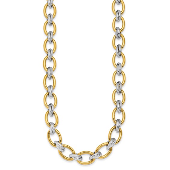 Herco 14K w/Rhodium Polished and Textured Fancy Oval Link Necklace