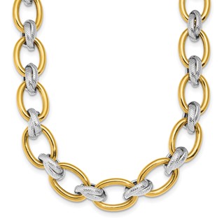 Herco 14K w/Rhodium Polished and Textured Fancy Oval Link Necklace