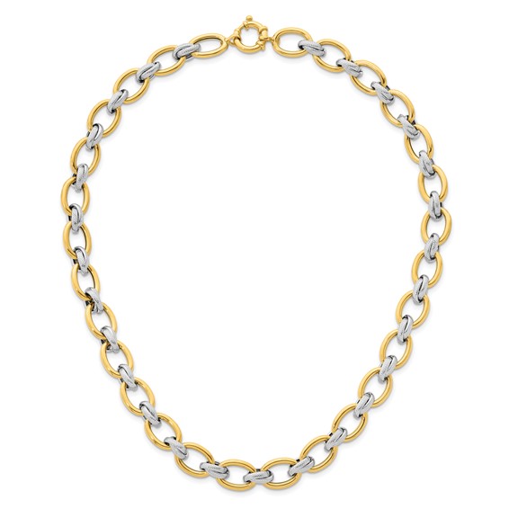 Herco 14K w/Rhodium Polished and Textured Fancy Oval Link Necklace