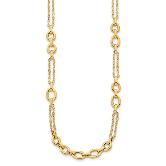 Herco 14K Polished Fancy Two-Strand Link w/ .5in Ext. Station Necklace