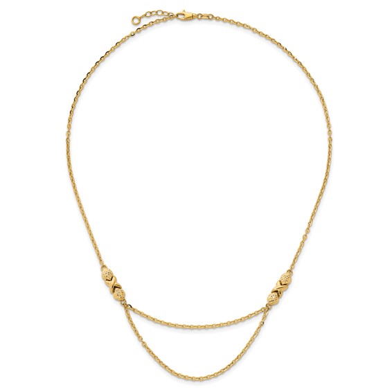 Herco 14K Polished/Diamond-cut Fancy XO Drop w/ .75in Ext. Necklace