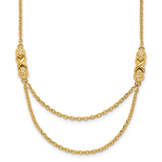Herco 14K Polished/Diamond-cut Fancy XO Drop w/ .75in Ext. Necklace