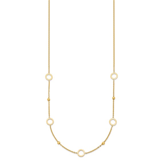 Herco 14K Polished and Beaded Open Circle w/ 2in Ext. Station Necklace