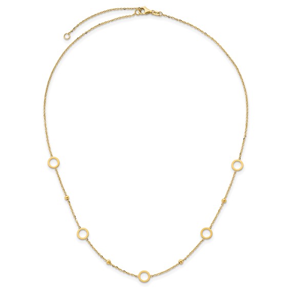 Herco 14K Polished and Beaded Open Circle w/ 2in Ext. Station Necklace