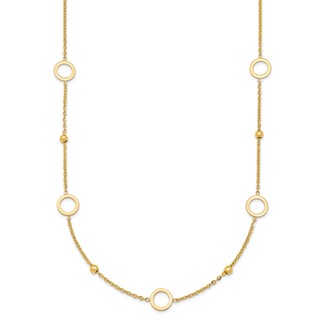 Herco 14K Polished and Beaded Open Circle w/ 2in Ext. Station Necklace