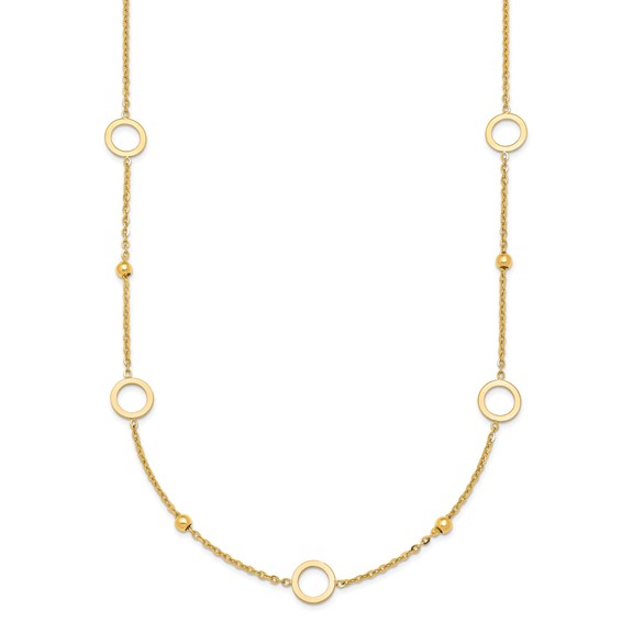 Herco 14K Polished and Beaded Open Circle w/ 2in Ext. Station Necklace