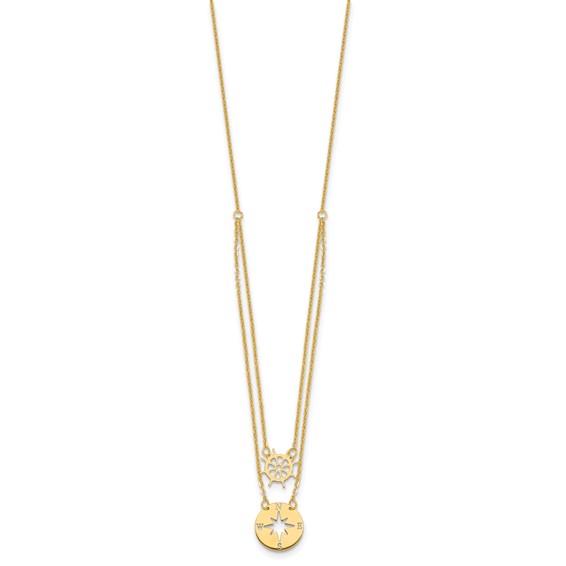 Herco 14K Polished 2-Strand Compass / Ship Wheel w/ 2in Ext. Necklace