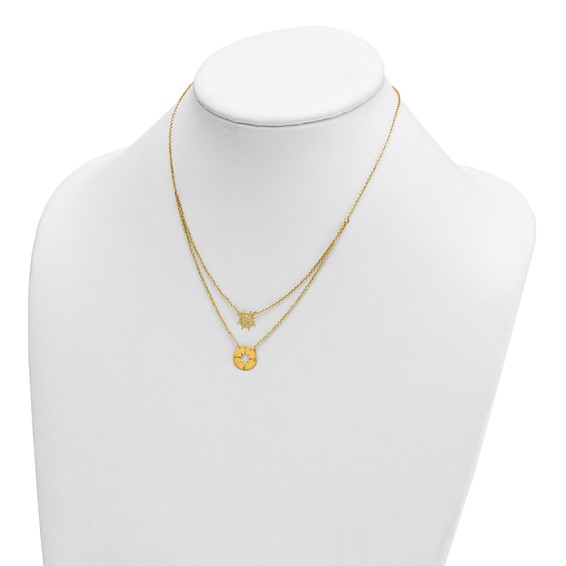 Herco 14K Polished 2-Strand Compass / Ship Wheel w/ 2in Ext. Necklace