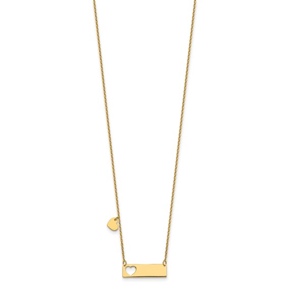 Herco 14K Polished Cut-Out Heart Bar with 2 Inch Extension Necklace