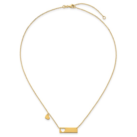 Herco 14K Polished Cut-Out Heart Bar with 2 Inch Extension Necklace