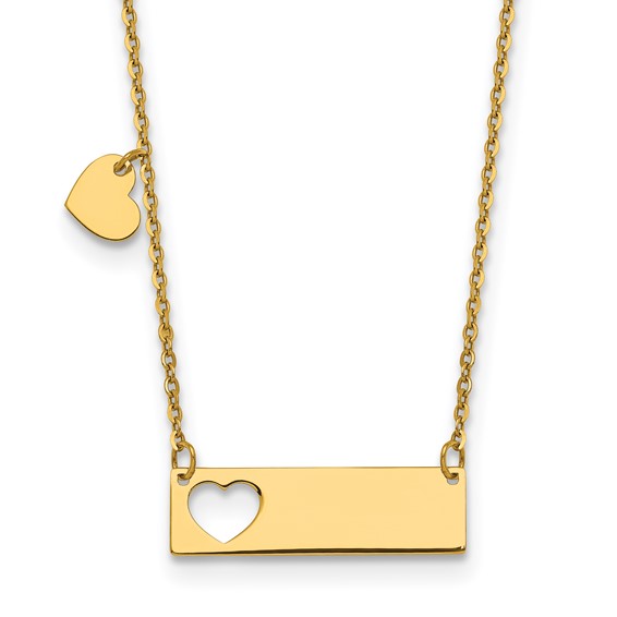 Herco 14K Polished Cut-Out Heart Bar with 2 Inch Extension Necklace