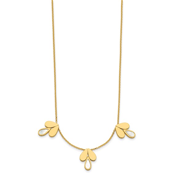 Herco 14K Polished Fancy Mother of Pearl Triple Teardrop 16.5 Inch with 2 Inch Extension Necklace