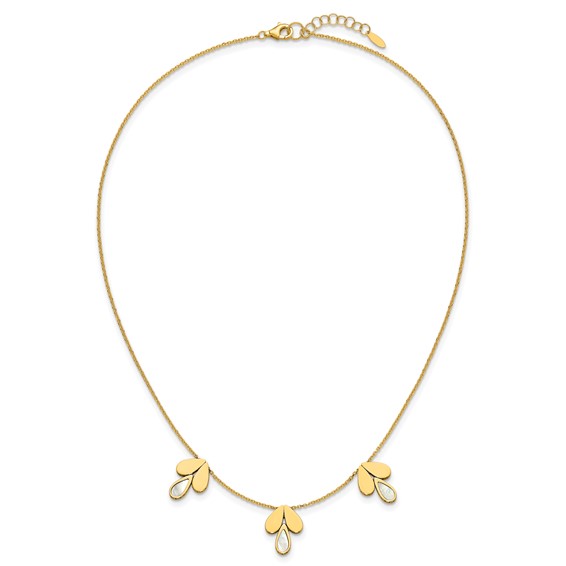 Herco 14K Polished Fancy Mother of Pearl Triple Teardrop 16.5 Inch with 2 Inch Extension Necklace