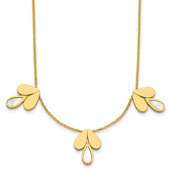 Herco 14K Polished Fancy Mother of Pearl Triple Teardrop 16.5 Inch with 2 Inch Extension Necklace