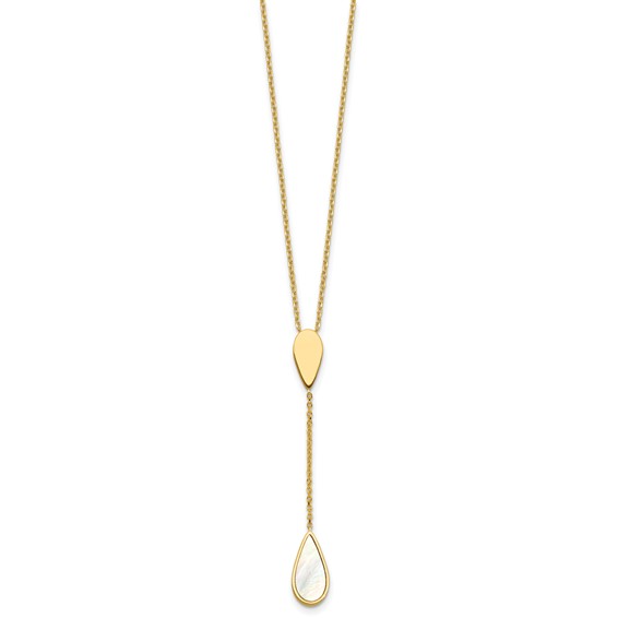 Herco 14K Polished Fancy Mother of Pearl Teardrop Lariat 16.5 Inch with 2 Inch Extension Necklace